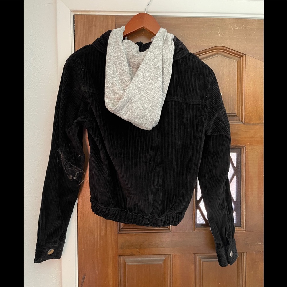 Black chunky corduroy jacket with removable hood - Picture 2 of 2